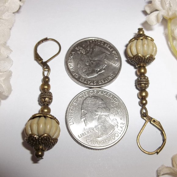 Sage Green and Brown Bronze Boho Earring Set Dangle Beaded Jewelry Gift NWT 6988 - Picture 3 of 9